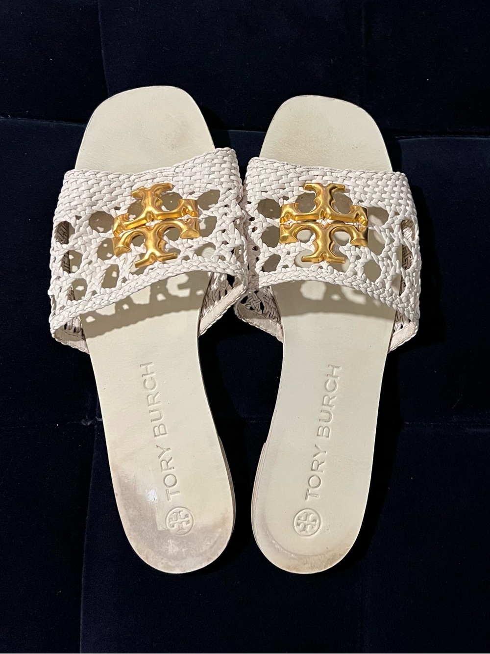 Tory Burch Eleanor Woven Leather Slides Size 9.5
